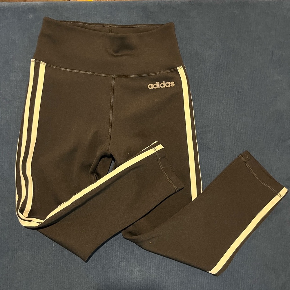 Adidas Black and White Crop Leggings with High Waist